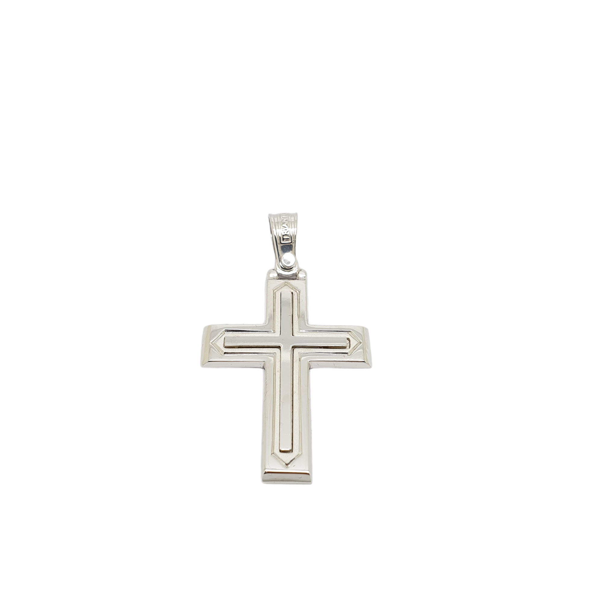 Σταυρός απο λευκόχρυσο κ14 με ενσωματωμένο λεπτό λευκόχρυσο σταυρό (code H1819)